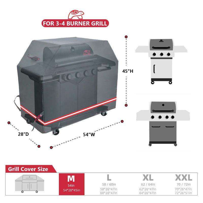 Turtle Life BBQ Grill Cover, 54 Inch Heavy Duty Waterproof 3-4 Burner Barbecue Gas Grill Covers for Weber Spirit Char-Broil Performance and Signature, Black - Image 2